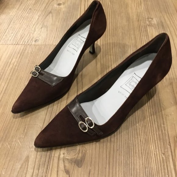 Sold -Cynthia Rowley Brown Suede Heels size 7B - Picture 1 of 14